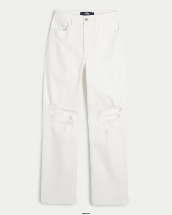 Dad jean blanc déchiré à taille ultra haute femmes blanc déchiré Hollister bas RRRJX601