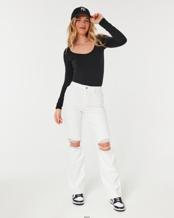 Dad jean blanc déchiré à taille ultra haute femmes blanc déchiré Hollister bas RRRJX601