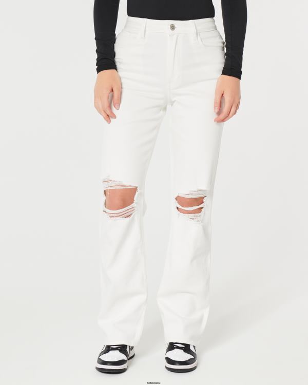 Dad jean blanc déchiré à taille ultra haute femmes blanc déchiré Hollister bas RRRJX601