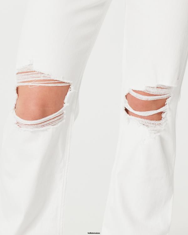 Dad jean blanc déchiré à taille ultra haute femmes blanc déchiré Hollister bas RRRJX601