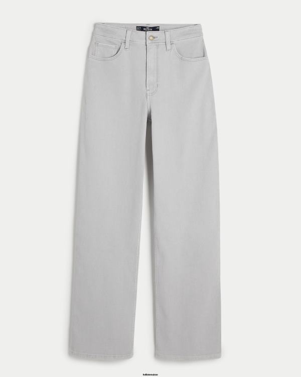Dad jean gris taille ultra haute femmes gris clair Hollister bas RRRJX726