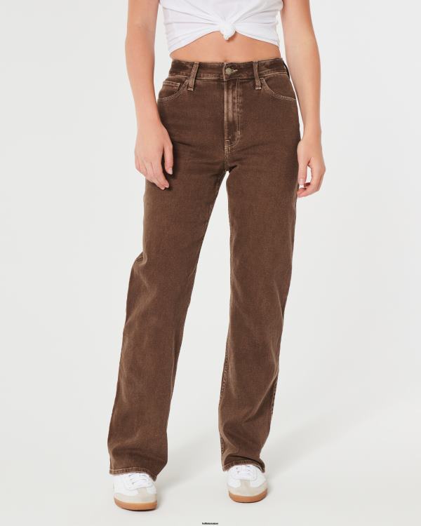 Dad jean marron taille ultra haute femmes brun Hollister bas RRRJX591