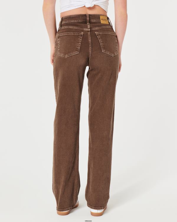Dad jean marron taille ultra haute femmes brun Hollister bas RRRJX591
