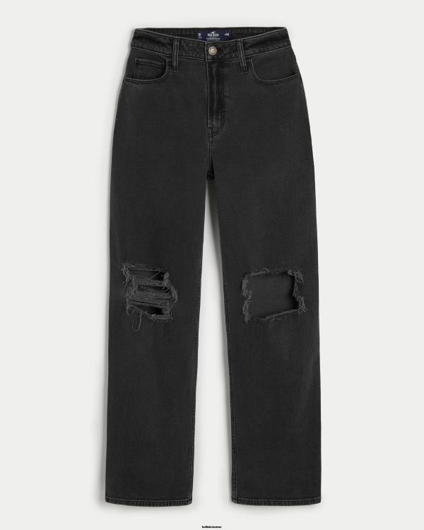 Dad jean noir délavé déchiré à taille ultra haute femmes lavage déchiré noir Hollister bas RRRJX648