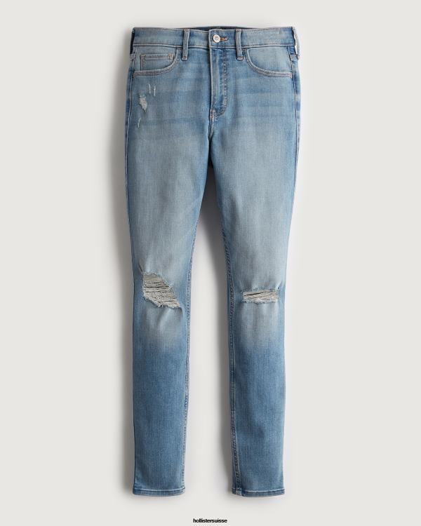 Jean super skinny déchiré à taille haute et délavé clair femmes détruire la lumière Hollister bas RRRJX701
