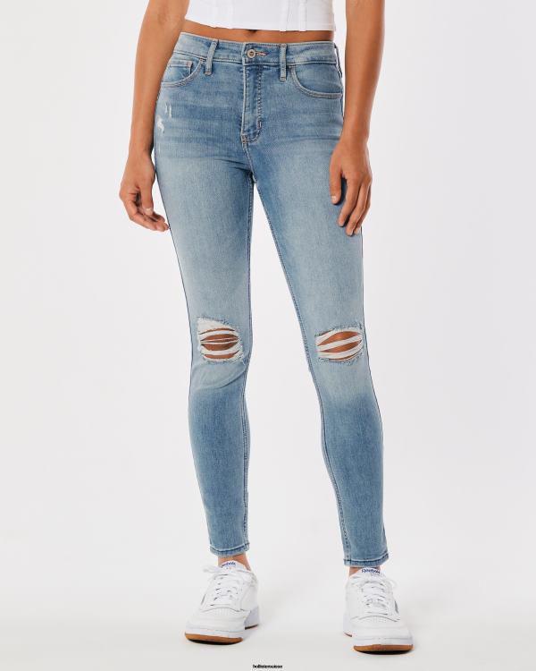 Jean super skinny déchiré à taille haute et délavé clair femmes détruire la lumière Hollister bas RRRJX701