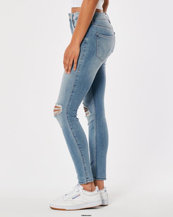 Jean super skinny déchiré à taille haute et délavé clair femmes détruire la lumière Hollister bas RRRJX701
