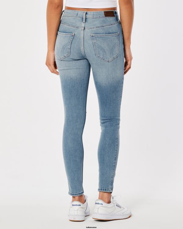 Jean super skinny déchiré à taille haute et délavé clair femmes détruire la lumière Hollister bas RRRJX701