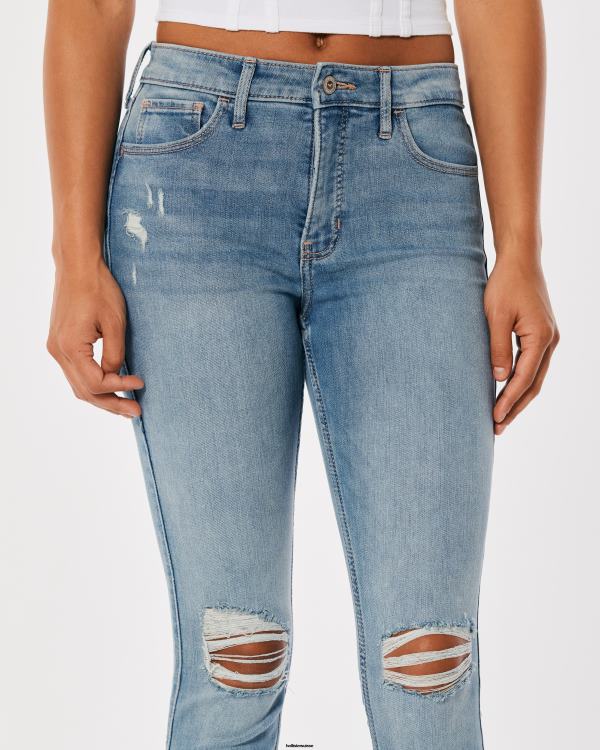 Jean super skinny déchiré à taille haute et délavé clair femmes détruire la lumière Hollister bas RRRJX701