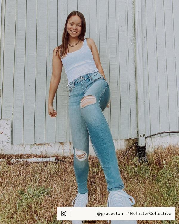 Jean super skinny déchiré à taille haute et délavé clair femmes détruire la lumière Hollister bas RRRJX701