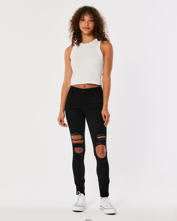 Jean super skinny noir déchiré à taille haute femmes noir détruire Hollister bas RRRJX670