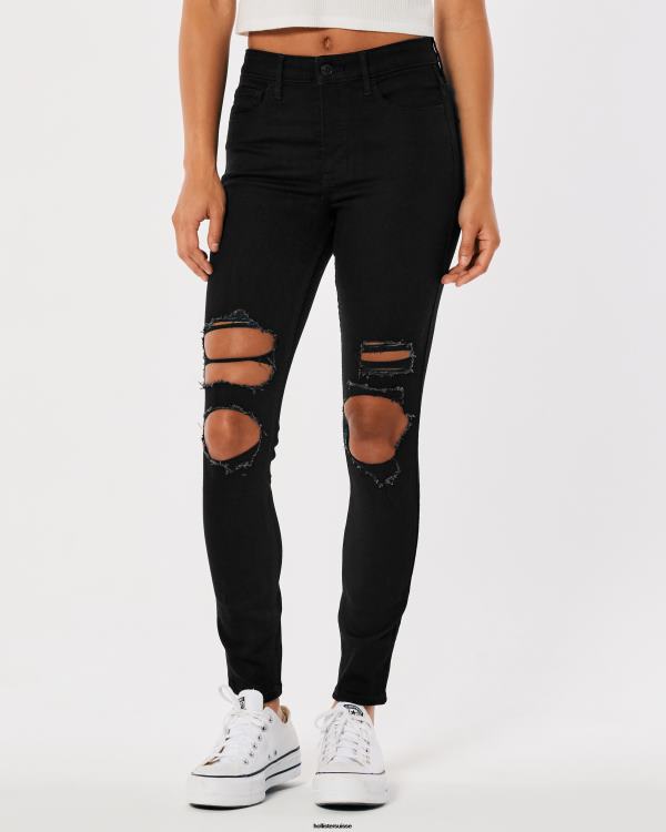 Jean super skinny noir déchiré à taille haute femmes noir détruire Hollister bas RRRJX670