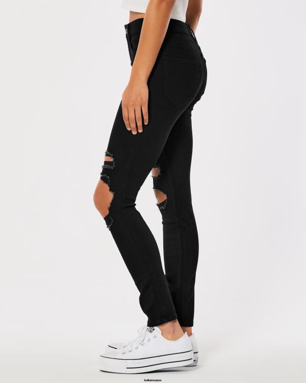 Jean super skinny noir déchiré à taille haute femmes noir détruire Hollister bas RRRJX670