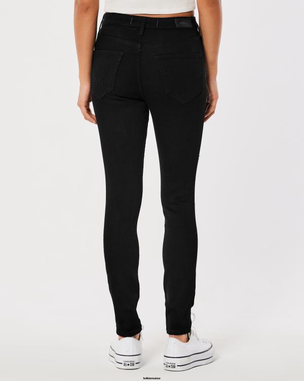 Jean super skinny noir déchiré à taille haute femmes noir détruire Hollister bas RRRJX670
