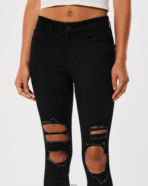 Jean super skinny noir déchiré à taille haute femmes noir détruire Hollister bas RRRJX670
