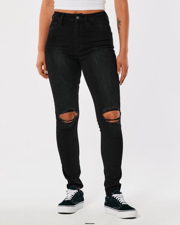 Jean super skinny noir déchiré à taille ultra haute femmes noir déchiré Hollister bas RRRJX694