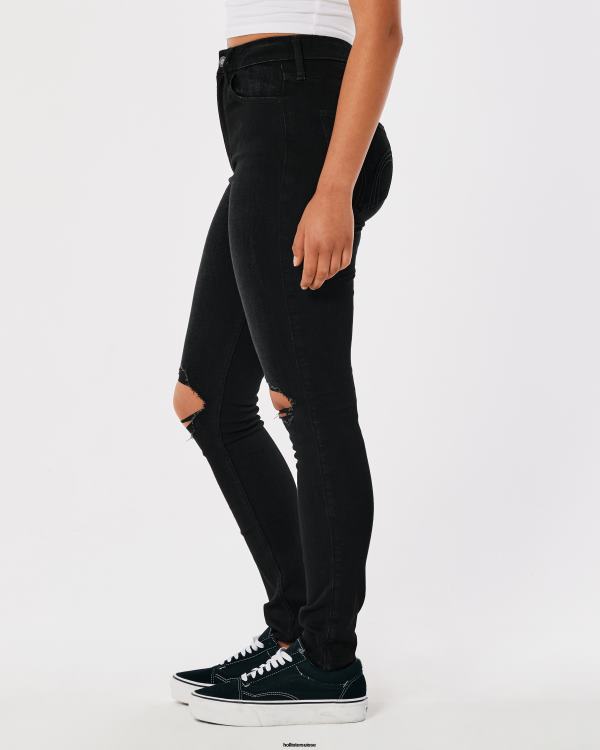Jean super skinny noir déchiré à taille ultra haute femmes noir déchiré Hollister bas RRRJX694