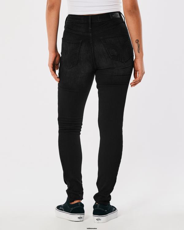 Jean super skinny noir déchiré à taille ultra haute femmes noir déchiré Hollister bas RRRJX694