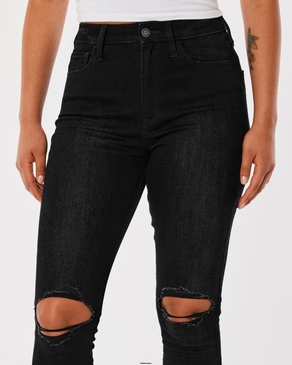 Jean super skinny noir déchiré à taille ultra haute femmes noir déchiré Hollister bas RRRJX694