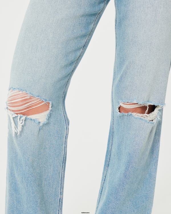 jean Dad délavé clair déchiré à taille ultra haute femmes léger lavage déchiré Hollister bas RRRJX510