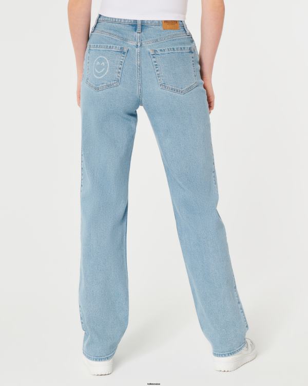 jean Dad taille ultra haute délavé moyen à imprimé smiley femmes lumière Hollister bas RRRJX702