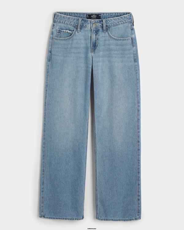 jean baggy taille basse délavé clair femmes lavage léger Hollister bas RRRJX476