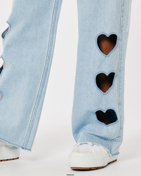 jean baggy taille haute à découpes et délavé clair femmes lavage léger Hollister bas RRRJX665