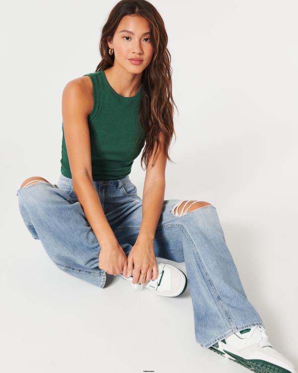 jean baggy taille ultra haute déchiré à délavage moyen femmes léger lavage déchiré Hollister bas RRRJX488