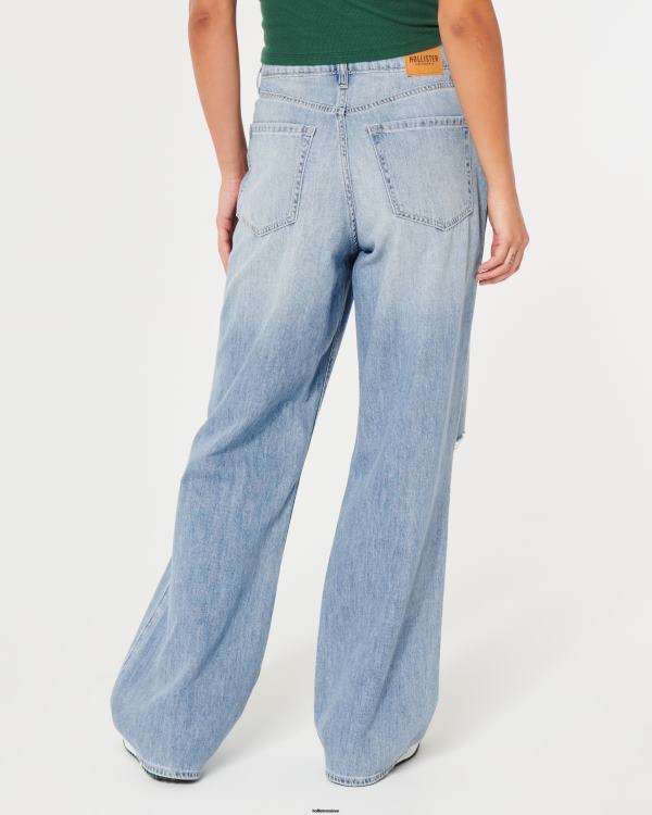 jean baggy taille ultra haute déchiré à délavage moyen femmes léger lavage déchiré Hollister bas RRRJX488