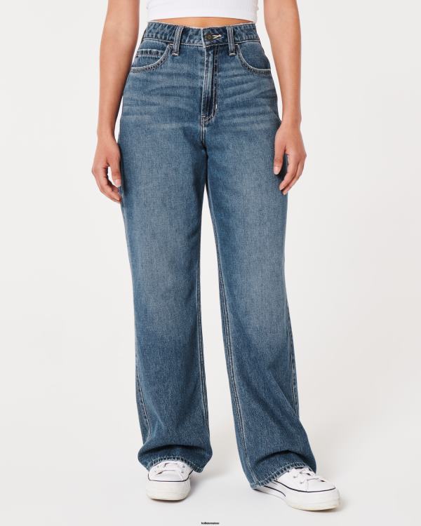 jean baggy taille ultra haute délavé foncé moyen femmes lavage foncé Hollister bas RRRJX469