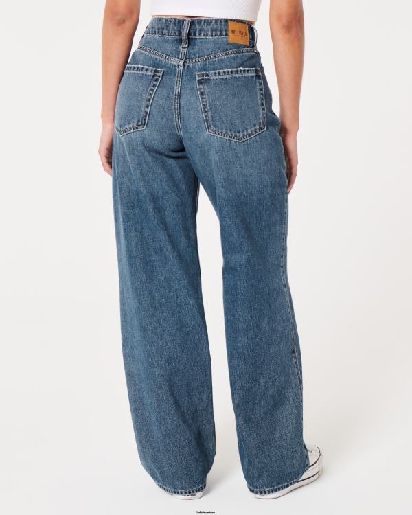jean baggy taille ultra haute délavé foncé moyen femmes lavage foncé Hollister bas RRRJX469