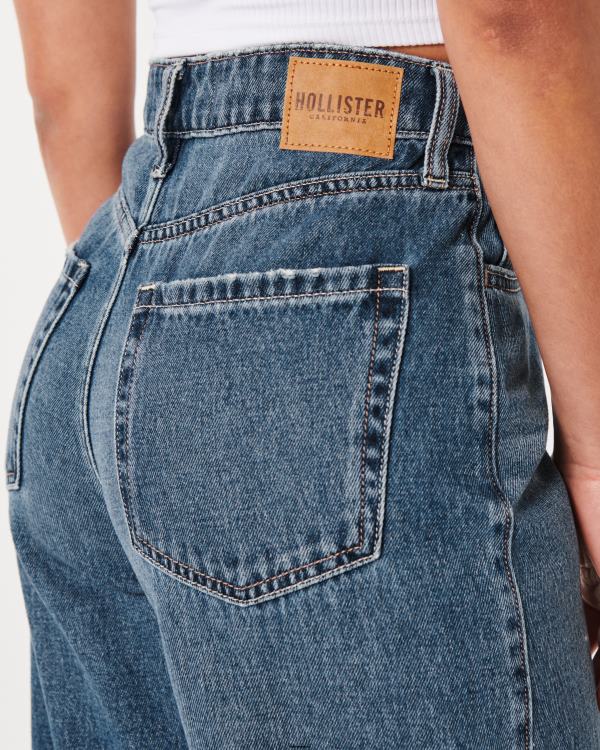 jean baggy taille ultra haute délavé foncé moyen femmes lavage foncé Hollister bas RRRJX469
