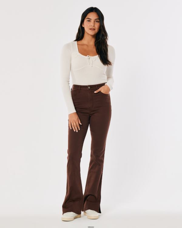 jean boot marron taille haute femmes marron foncé Hollister bas RRRJX703