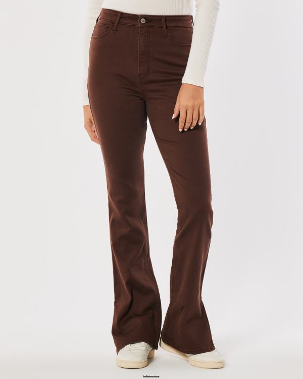jean boot marron taille haute femmes marron foncé Hollister bas RRRJX703