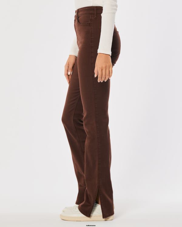 jean boot marron taille haute femmes marron foncé Hollister bas RRRJX703