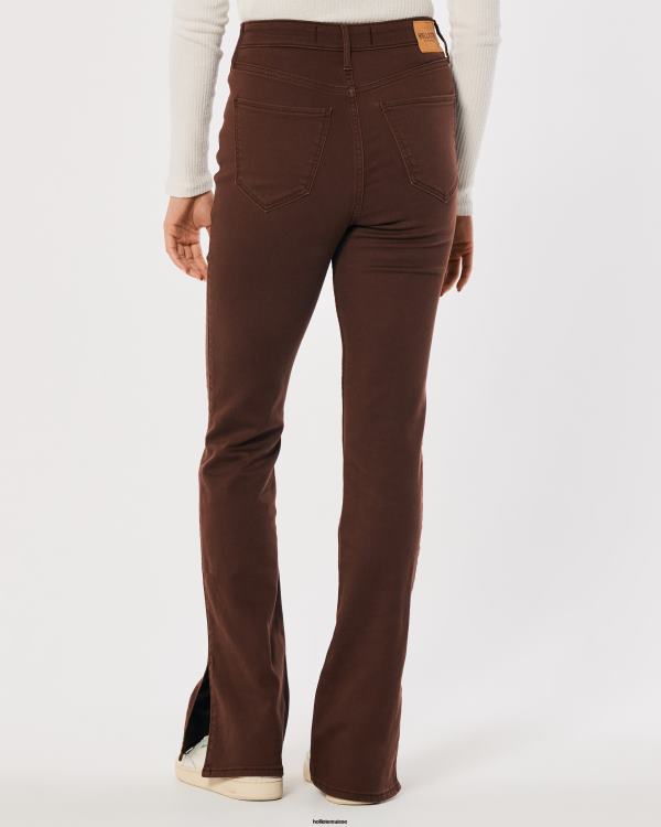 jean boot marron taille haute femmes marron foncé Hollister bas RRRJX703