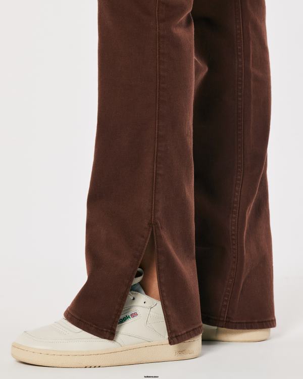 jean boot marron taille haute femmes marron foncé Hollister bas RRRJX703