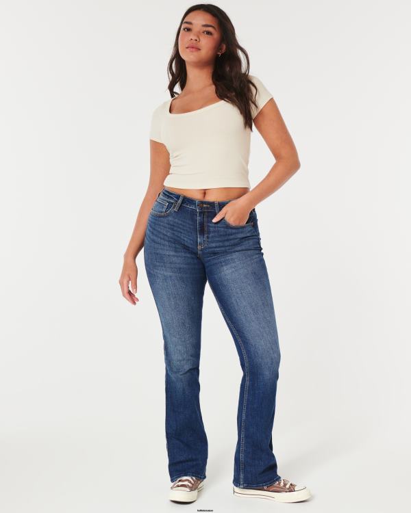 jean bootcut taille mi-haute curvy délavé moyen femmes lavage foncé Hollister bas RRRJX613