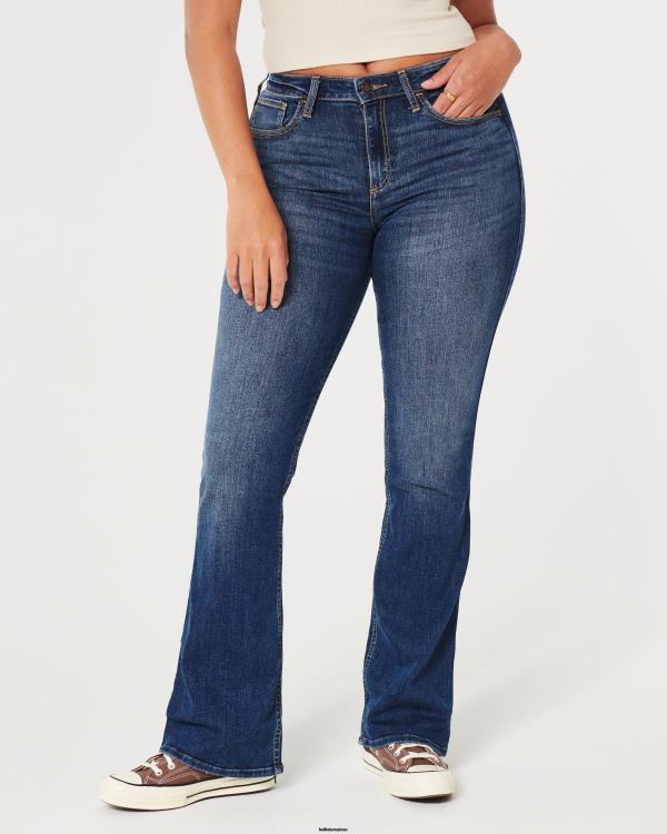 jean bootcut taille mi-haute curvy délavé moyen femmes lavage foncé Hollister bas RRRJX613