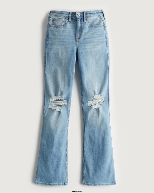 jean bootcut taille mi-haute déchiré délavé clair femmes léger lavage déchiré Hollister bas RRRJX620