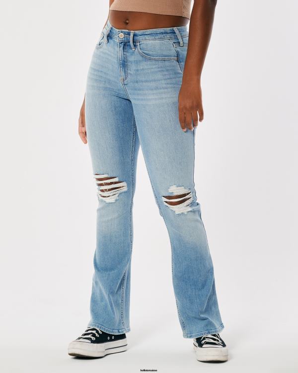 jean bootcut taille mi-haute déchiré délavé clair femmes léger lavage déchiré Hollister bas RRRJX620
