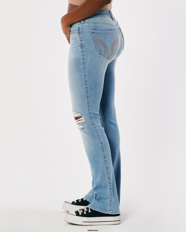 jean bootcut taille mi-haute déchiré délavé clair femmes léger lavage déchiré Hollister bas RRRJX620