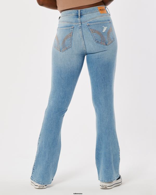 jean bootcut taille mi-haute déchiré délavé clair femmes léger lavage déchiré Hollister bas RRRJX620