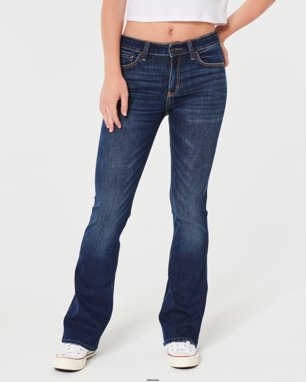 jean bootcut taille mi-haute délavé foncé femmes sombre Hollister bas RRRJX477