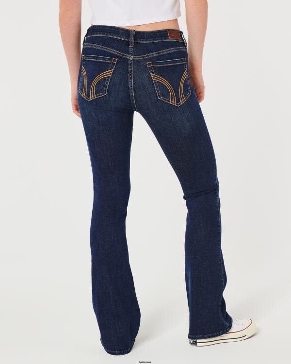 jean bootcut taille mi-haute délavé foncé femmes sombre Hollister bas RRRJX477