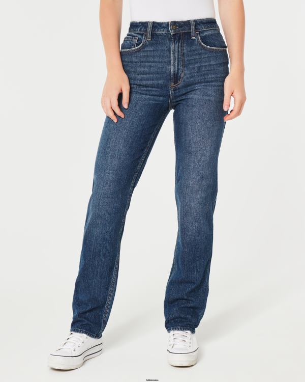 jean droit 90s délavé foncé à taille ultra haute femmes lavage foncé Hollister bas RRRJX535