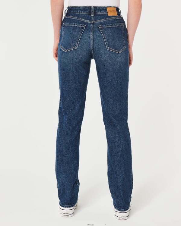 jean droit 90s délavé foncé à taille ultra haute femmes lavage foncé Hollister bas RRRJX535