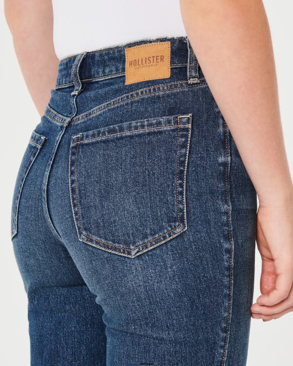jean droit 90s délavé foncé à taille ultra haute femmes lavage foncé Hollister bas RRRJX535