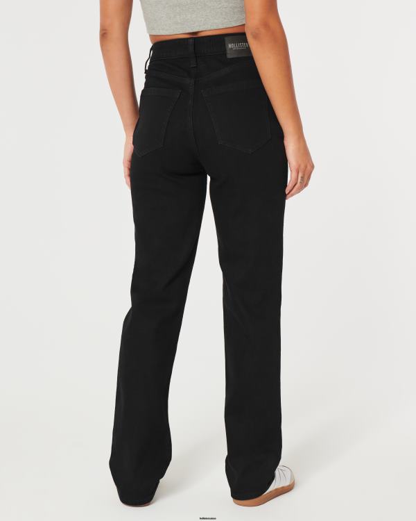 jean droit 90s noir déchiré à taille ultra haute femmes noir déchiré Hollister bas RRRJX592