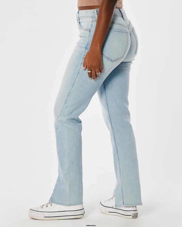 jean droit 90s taille haute délavé moyen femmes lavage léger Hollister bas RRRJX722